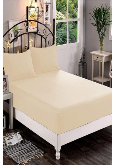 Mycey Krem Lastikli Streç Battal Boy Havlu Çarşaf 180x200 Cm Krem