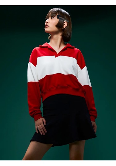 Tvoe Koşumasız Polo Sweatshirt Y2k 461822809 Kırmızı