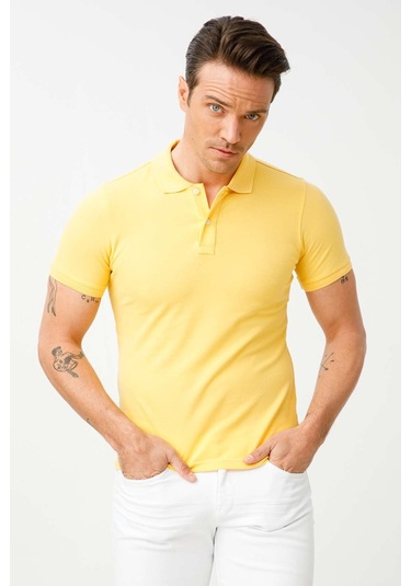 Igs Modernfit Dar Kalıp Erkek Polo Yaka Tişört Sarı