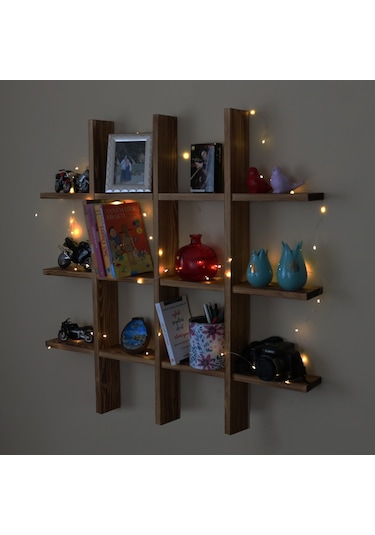 Woodencity Led Işıklı Dekoratif Ahşap Raf Kitaplık