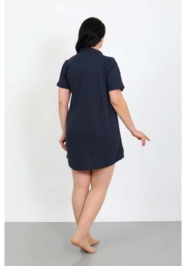 Akbeniz Büyük Beden Penye Düğmeli Lacivert Tunik Gecelik 1025 Lacivert