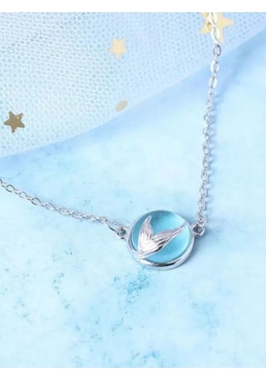 925 Ayar Gümüş Kristal Mavi Taşlı Balık Kuyruğu Kolye