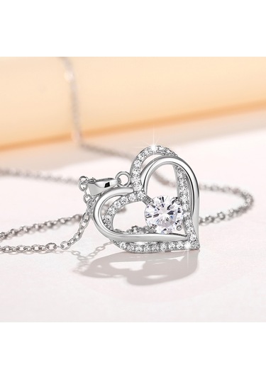 Çift Kalpli Bayan Kolye Gümüş