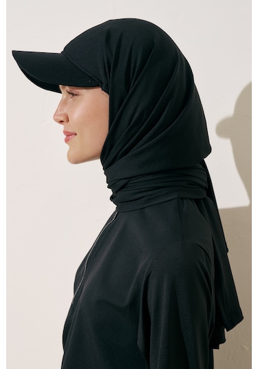 Manuka Cap Şapkalı Mayo Şal Siyah Siyah