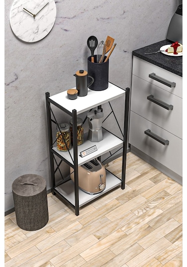 Morpanya Arveni Metal Tekli Mutfak Rafı Malzeme Dolabı 3 Raflı Mikrodalga Fırın Rafı Çok Amaçlı