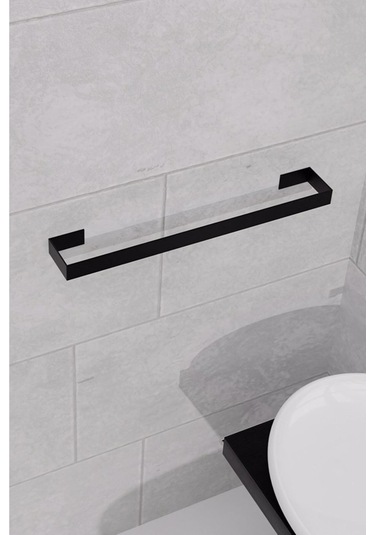 Dione Store Metal Parlak Siyah Metal Havluluk, Yapışkanlı Tasarım, Banyo Askısı Gri