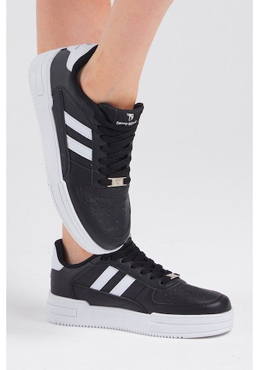 Tonny Black Unisex Siyah Beyaz Yanı Çizgili Bağcıklı Rahat Kalıp