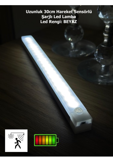 Hareket Sensörlü Led Lamba 30 Cm Beyaz Beyaz