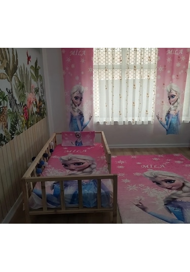 Pembe Elsa Dijital Baskı Çocuk Oda Yatak Örtüsü Yastık Kılıfı