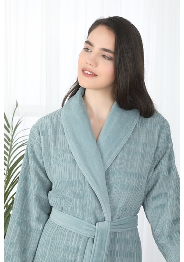 Sadem Organik Spruce Şal Yaka Bornoz Mint