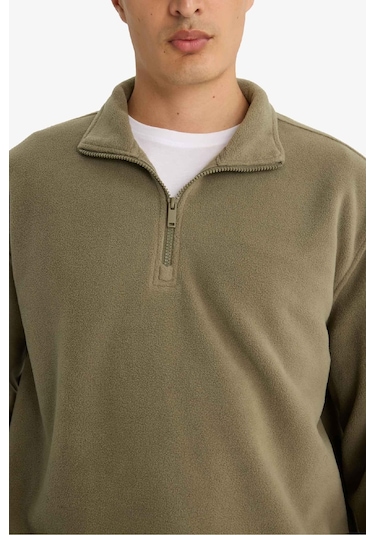 Defacto Relax Fit Yarım Fermuarlı Polar Sweatshirt F0448ax25aukh401 Haki-kh401