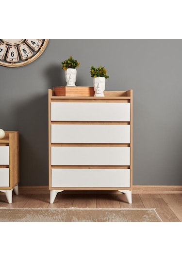 Just Home Verona 4 Çekmeceli Şifonyer - Safir Meşe / Beyaz Safir Meşe / Beyaz