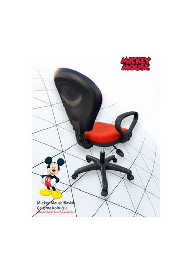 Mickey Mouse Baskılı Turuncu Çocuk Çalışma Sandalyesi Döner Koltuk, Yükseklik Ayarlı Koltuk Turuncu