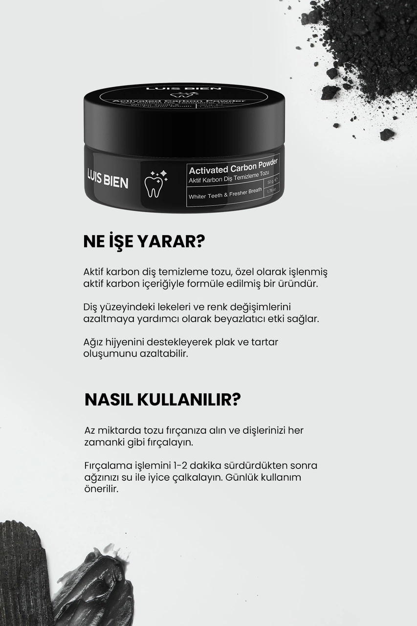 Luis Bien Aktif Karbon Diş Temizleme ve Beyazlatma Tozu 50 G