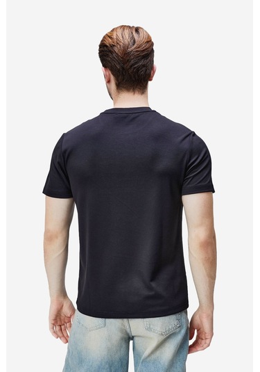 Canary Siyah Bisiklet Yaka Gofre Baskılı Modal Kumaş Standard Fit Erkek Tshirt Siyah