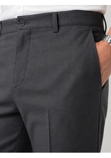 Classics Men Caserta Regular Fit Erkek Armürlü Keten Pantolon - 7635 Füme