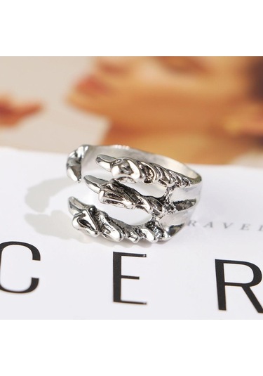 Retro Açık Vintage Titanyum Çelik Yüzük Kartal Paslanmaz Çelik Ejderha Pençesi Gümüş