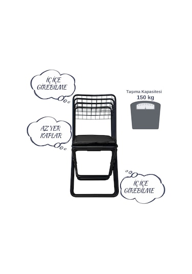 Nr Katlanır Sandalye, Ofis Balkon, Bahçe Katlanır Sandalyesi 2 Adet Siyah