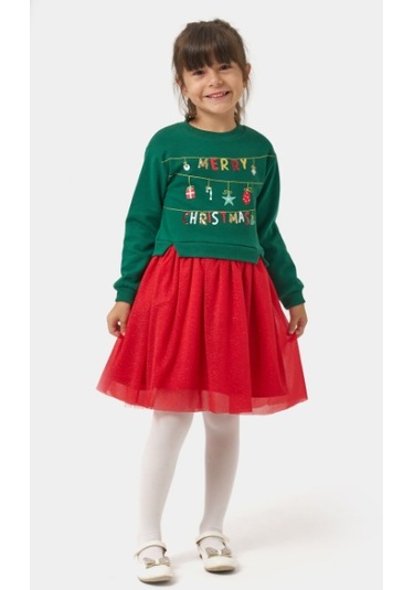 Kız Çocuk Merry Simli Kız Yılbaşı Elbisesi Nbk-24905 Yeşil