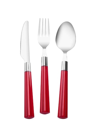 Karaca  Fluca Kırmızı 6 Kişilik 18 Parça Çatal Kaşık Bıçak Takımı
