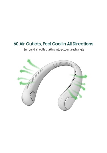 Suofeng Boyun Bağlı U Tipi 3 Seviye Hızlı Usb Şarjlı Lityum Fan - Yaprakssız, Saç Kırpmaz, Doğal Rüzgar, Beyaz