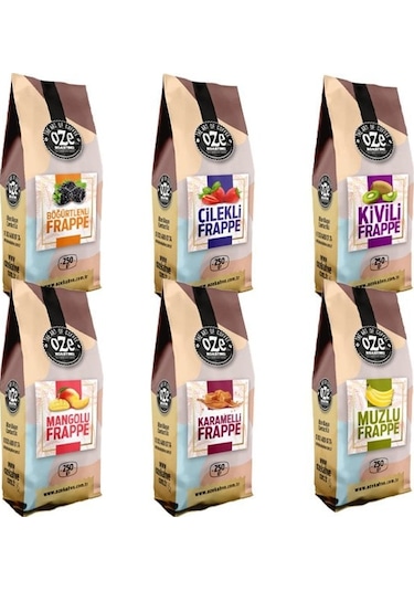 Oze Frappe Seti Çilek + Karamel + Kivi + Mango + Muz + Böğürtlen 6 x 250 G
