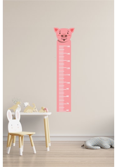Sevimli Domuz Temalı Boy Ölçer Duvar Sticker