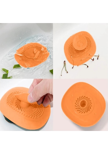 Suofeng 4 Adet Silikon Tüp Kapağı - Duş Banyo Lavabo Tüp Filtresi - Saç Geri Kalıntı Engelleyici - Koku Engelleme - Turuncu Portakal