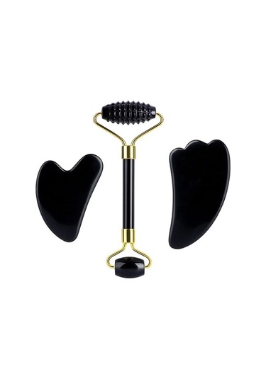 H Tipi Doğal Obsidyen Yüz Masajı Rulosu Gua Sha Kazıyıcı Seti Guaj Taşı Yüz Yeşim Rulo Masajı Guaj Kazıyıcı Yüz Masajı 2pupcı Çok Renkli