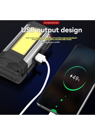 Dofolink Usb Şarjlı Cob Led Tamir Işığı, Manyetik Kanca, 5 Aydınlatma Modu, Ipx6 Su Geçirmez, Gümüş 2 M