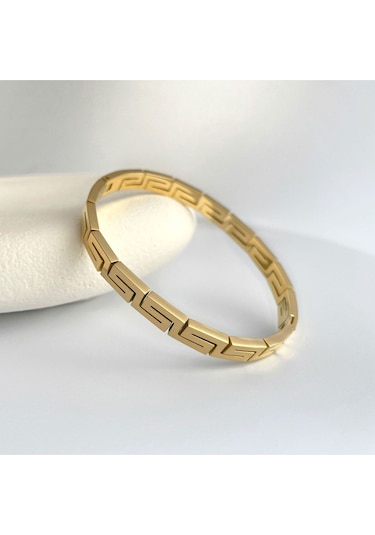 Labirent Desenli Çelik Kelepçe Bileklik