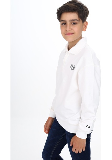 Toontoy Erkek Çocuk Polo Yaka Tnty Baskılı Sweatshirt Ekru