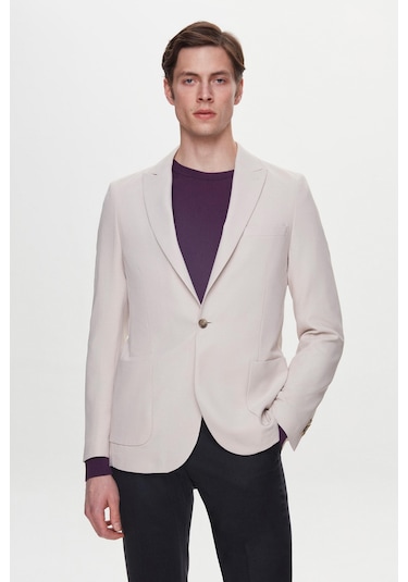 Twn Slim Fit Bej Armürlü Uçan Blazer Kumaş Ceket 4ef04zb024092 Bej