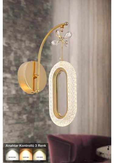Sessi Power Ledli Modern Lüks Duvar Aplik, 3 Renk: Sarı-beyaz-gün Işığı - Gold Gold