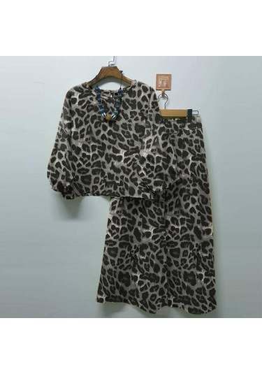 Zanzea Kadın Bluz Ve Pantolon Günlük Leopar Baskılı İki Parça Takım Elbise Gri Zanzea Kadın Bluz Ve Pantolon Günlük Leopar Baskılı İki Parça Takım Elbise Gri