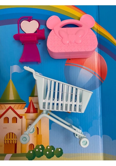 Çantalı Alişveriş Marketli Aksesuarlı Kız Model Oyuncak 27 Cm