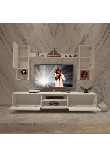 Decoraktiv Eko 5da Mdf Dvd Gold Tv Ünitesi Tv Sehpası Beyaz