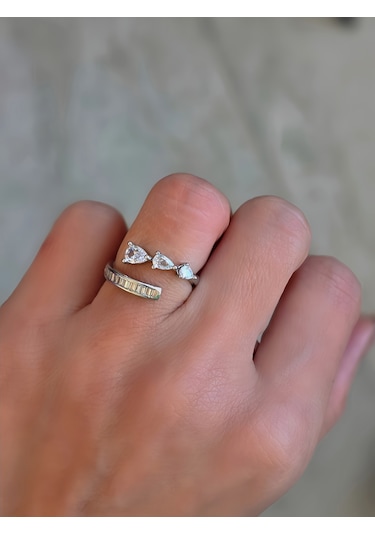 Ayarlanabilir Damla Model Zirkon Taşlı Silver Renk Çelik Yüzük Gümüş