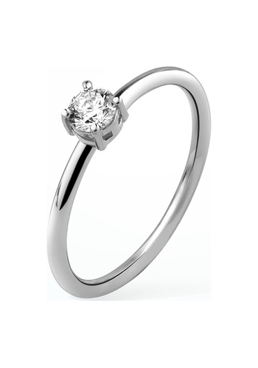 14 Ayar Altın Kaplama Yuvarlak Kesim Tektaş Gümüş Yüzük - Rs00104 Altın