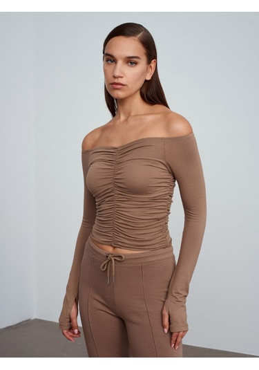 32089 Omuzları Açık Büzgülü Top-vizon Vizon