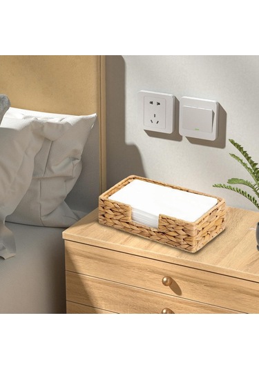 Vkemall Doğal Sümbül Yaprakçıklı El Dokuma Depolama Sepeti - Masa/banyo Bezi, Atıştırmalık, Anahtar Vb. Çeşitli Eşyalar İçin 24x13x7 Cm