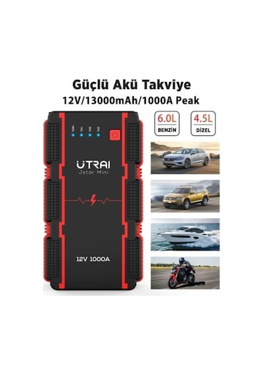 Utrai Jstar Mini 13000 mAh 1000A Jump Starter Taşınabilir Akü Takviye Cihazı + Powerbank + Led Lamba