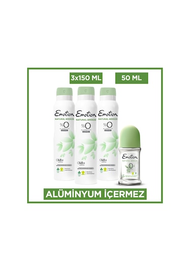 Emotion Natural Breeze Kadın Deodorant 3x150 Ml & Natural Breeze Roll On 50 Ml
