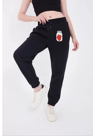 Üç İplik Lastikli Baskılı Eşofman Pantolon - Lacivert 001
