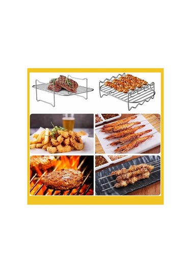 Shineyee Stoksel Çift Katlı Çelik Kebab Izgarası: Yüksek Sıcaklığa Dayanıklı, Yemek İle Direkt Temaslı, Multifonksiyonel Hava Fritöz Aksesuarı