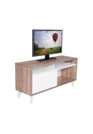 Retro Slide Tv Sehpası Latte-Diamond Beyaz