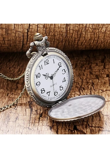 Gogoey Tren Tasarımlı Türk Bayrağı Zincirli Köstekli Cep Saati