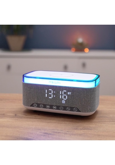 Mikado MD-W8 1200mAh 10W Gri Bluetooth-Usb-Kablosuz Şarj RGB-Gece Lambası Özellikli Alarmlı Saat Speaker