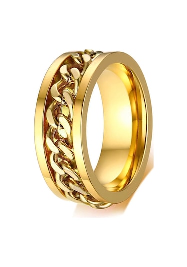 Ortası Dönebilen Zincirli Erkek Kadın Anti-stres Çelik Alyans Yüzük Cl43 Sarı