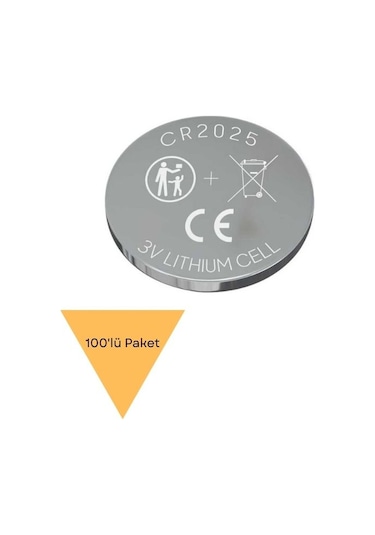 Cr2025 3 Volt Lityum Düğme Pil - 100'lü, Saat, Kumanda, Düğme Pil
